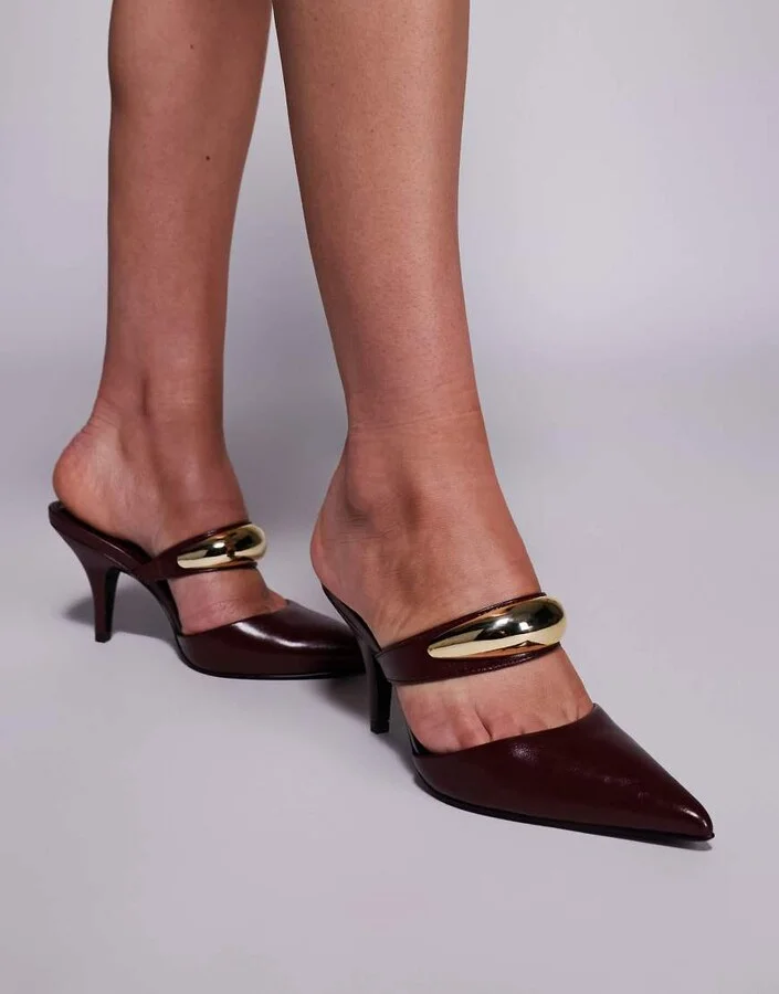 ASOS DESIGN Payback high heeled mules in burgundy