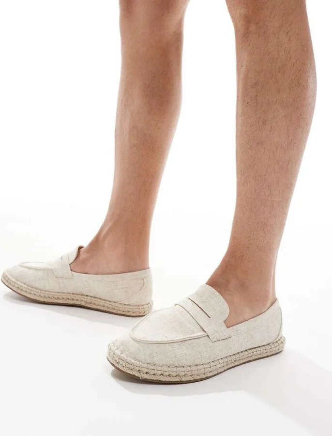 ASOS DESIGN penny loafer espadrilles in beige linen look - Image 2