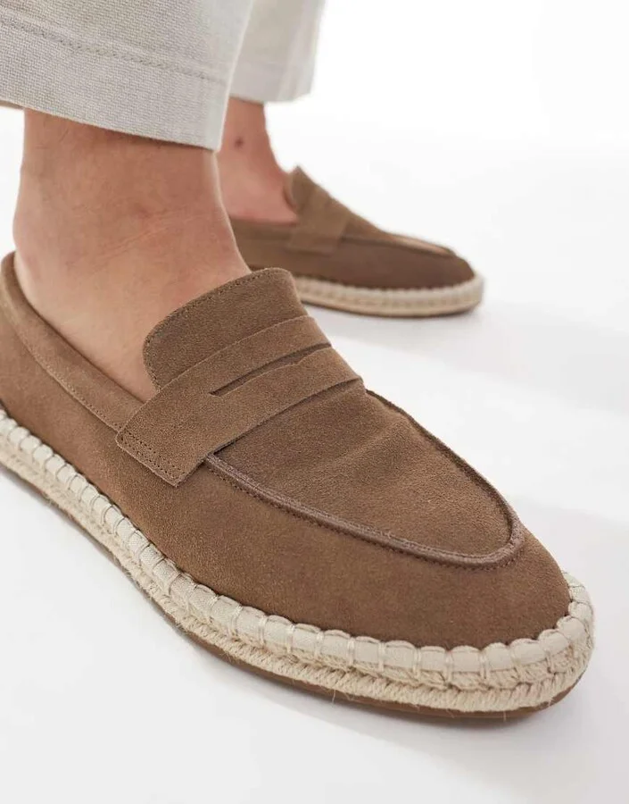 ASOS DESIGN penny loafer espadrilles in brown suede - Image 2