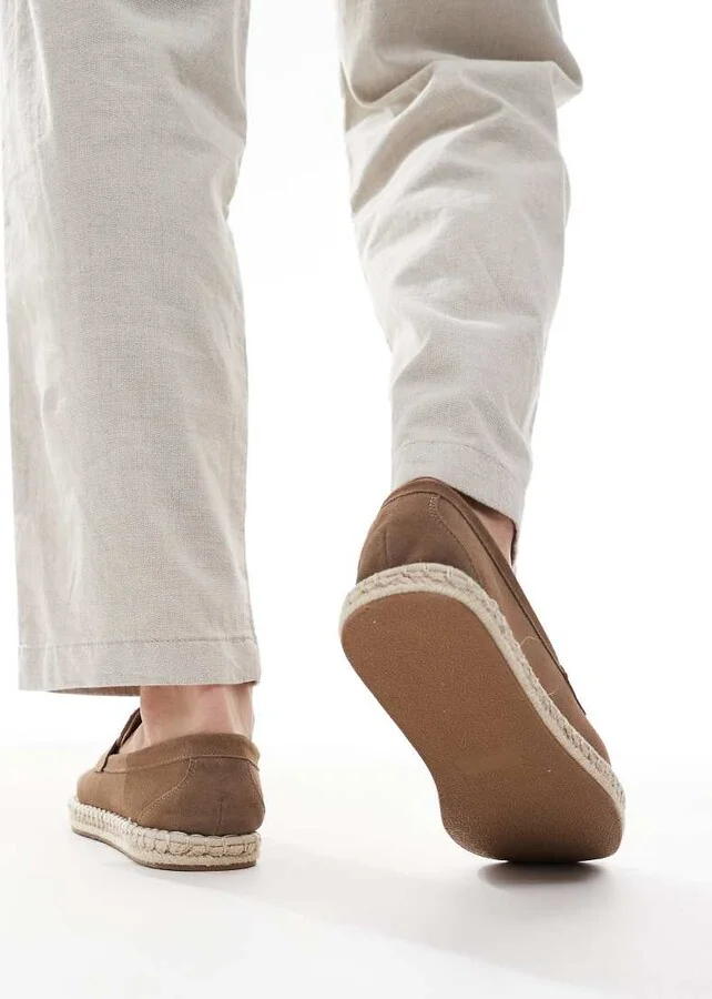 ASOS DESIGN penny loafer espadrilles in brown suede - Image 4