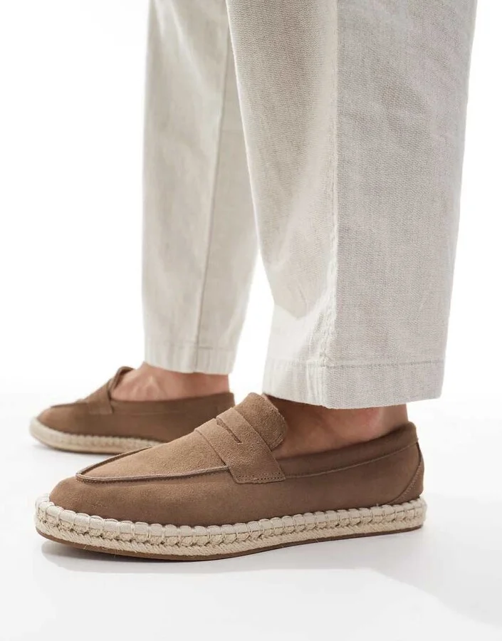ASOS DESIGN penny loafer espadrilles in brown suede