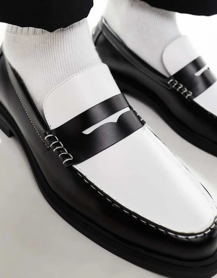 ASOS DESIGN penny loafers in black and white - Image 4