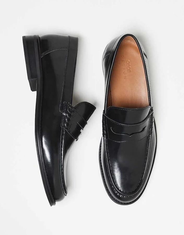ASOS DESIGN penny loafers in black leather - Image 2