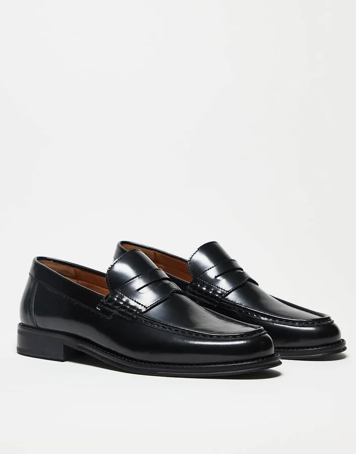 ASOS DESIGN penny loafers in black leather - Image 3