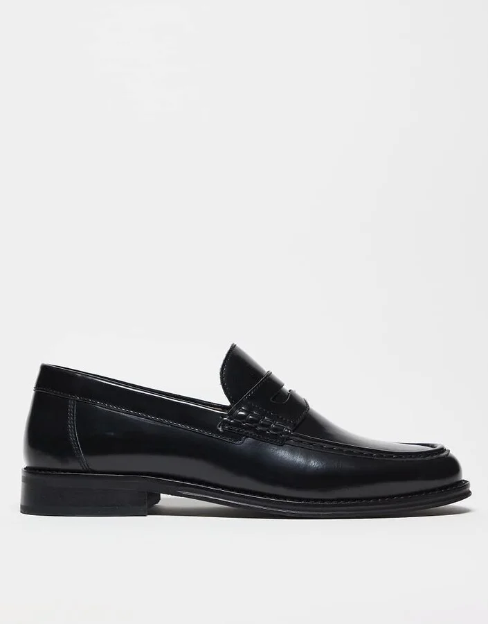 ASOS DESIGN penny loafers in black leather
