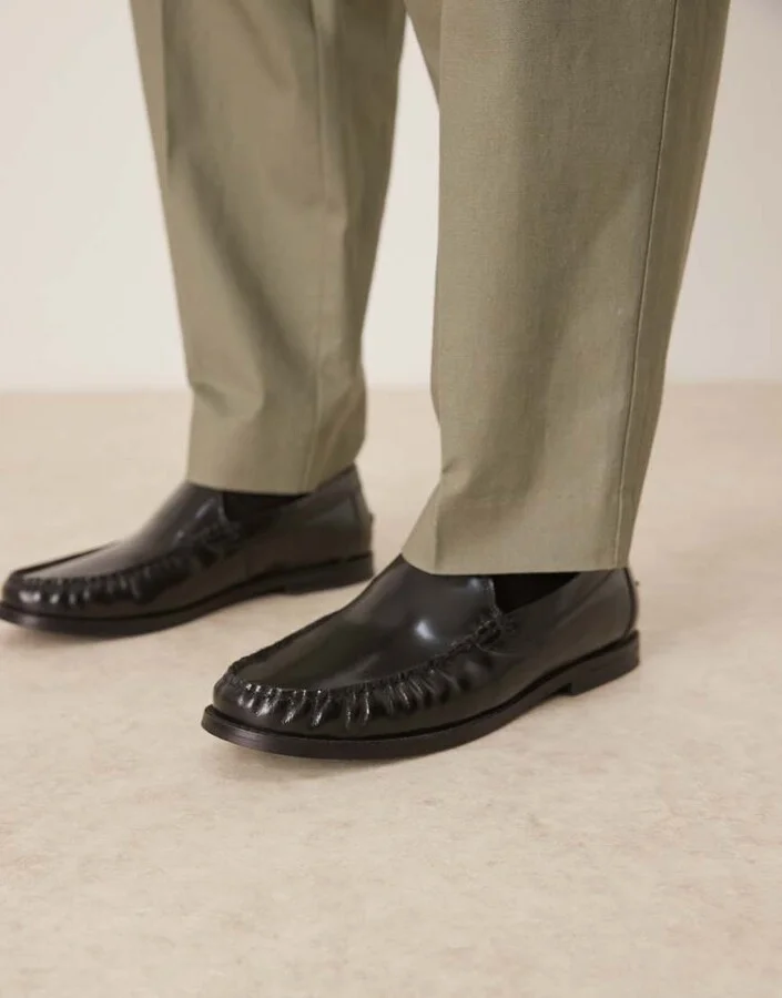 ASOS DESIGN penny loafers in black leather with ruching - Image 2