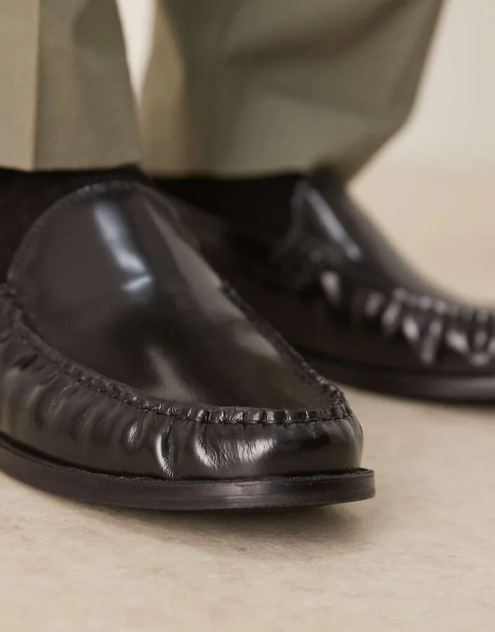 ASOS DESIGN penny loafers in black leather with ruching - Image 4