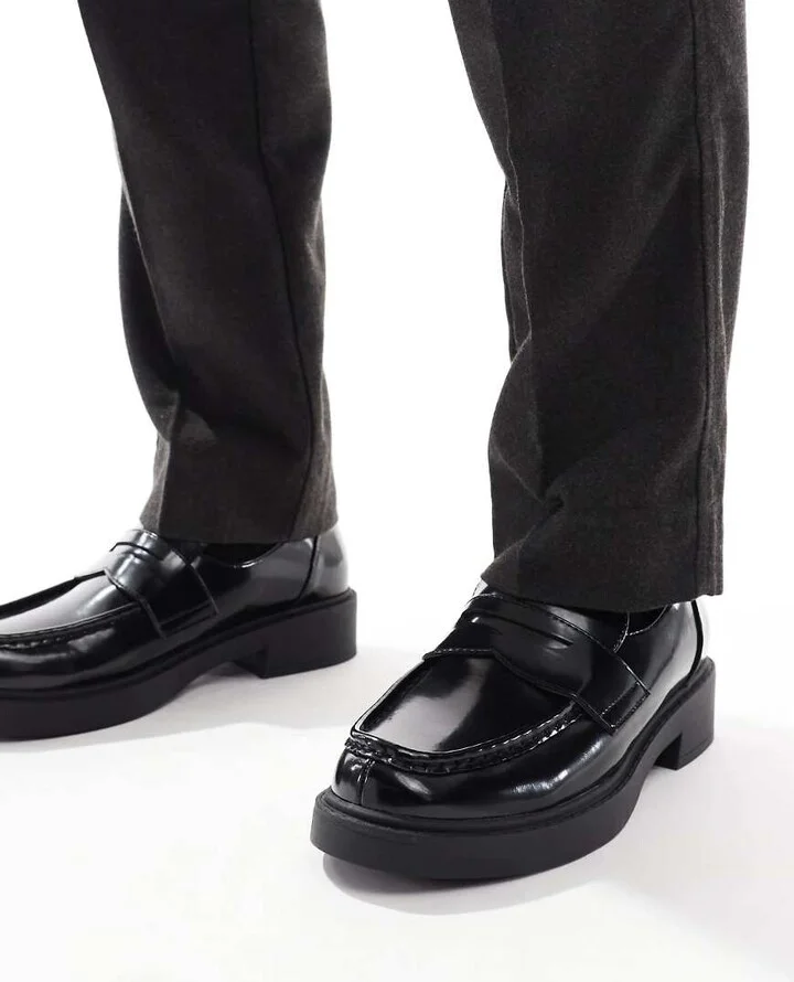 ASOS DESIGN penny loafers in black patent
