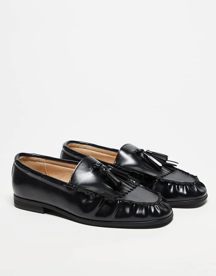 ASOS DESIGN penny loafers in black with fringing - Image 2