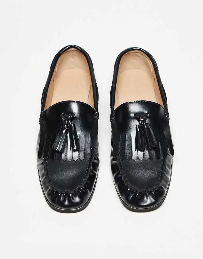 ASOS DESIGN penny loafers in black with fringing - Image 3