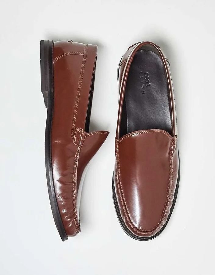 ASOS DESIGN penny loafers in brown leather with ruching - Image 2