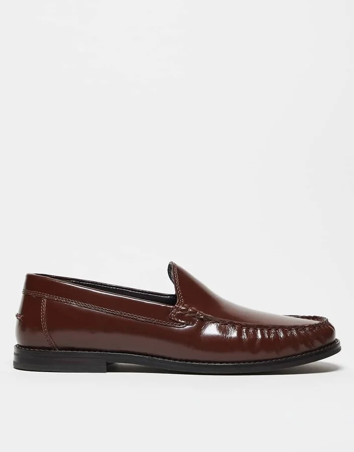 ASOS DESIGN penny loafers in brown leather with ruching - Image 3