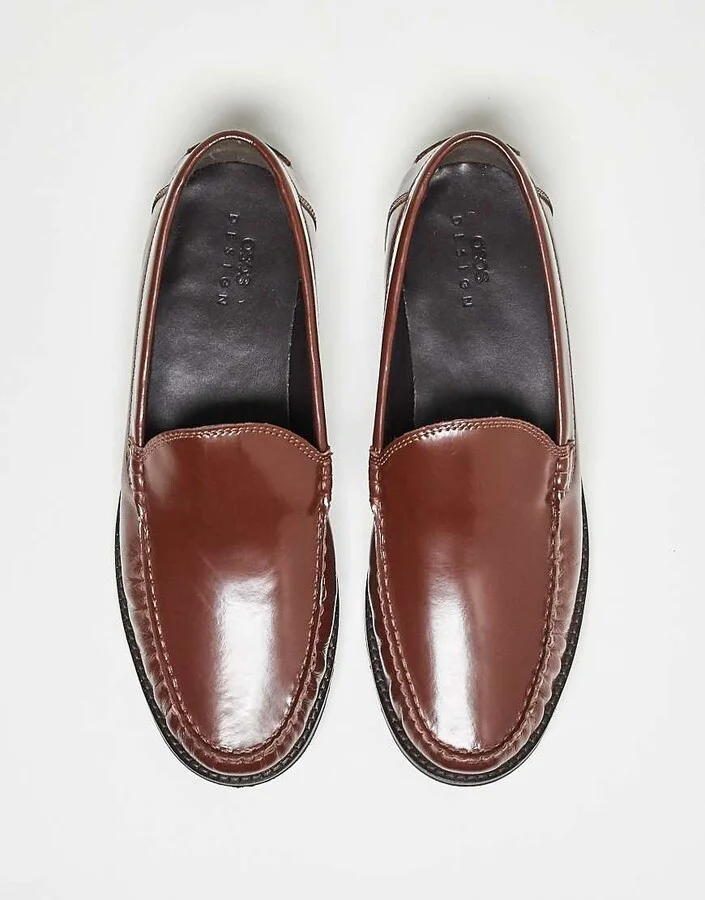 ASOS DESIGN penny loafers in brown leather with ruching - Image 4