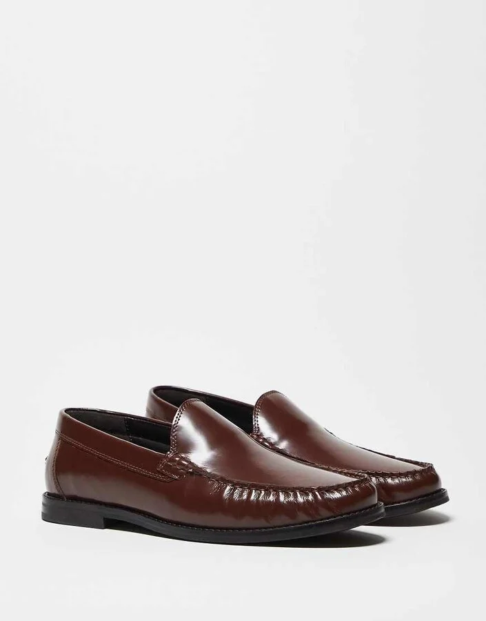 ASOS DESIGN penny loafers in brown leather with ruching