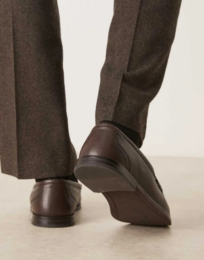 ASOS DESIGN penny loafers in brown leather with snaffles - Image 3