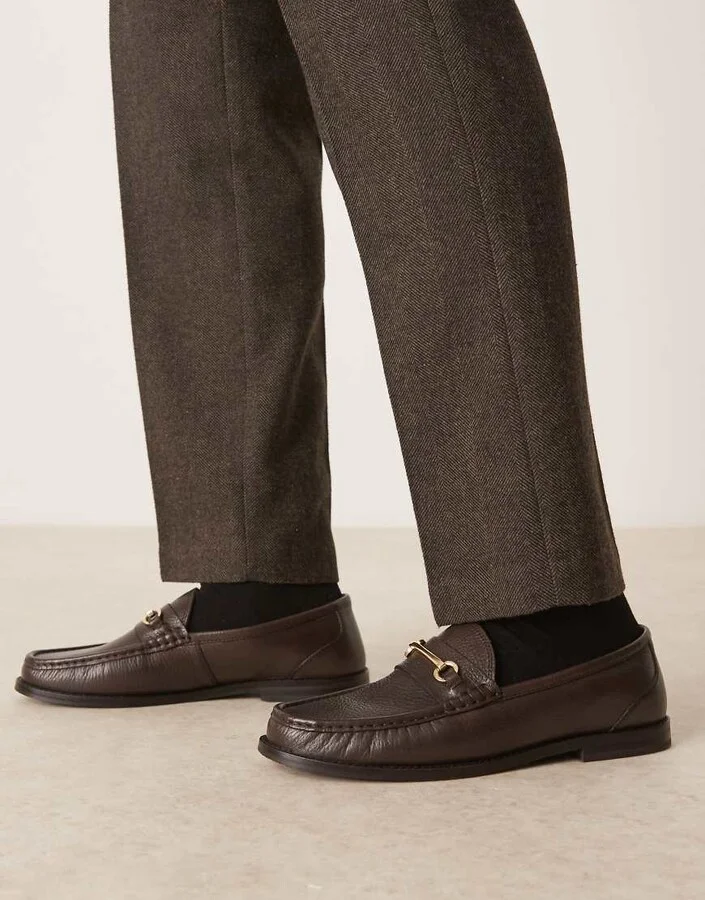 ASOS DESIGN penny loafers in brown leather with snaffles