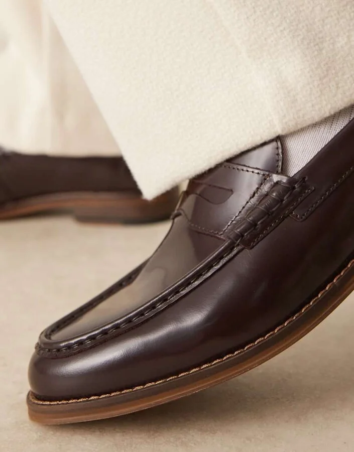 ASOS DESIGN penny loafers in burgundy leather - Image 3