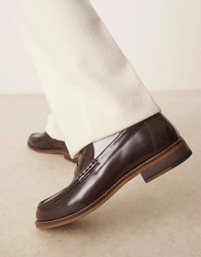 ASOS DESIGN penny loafers in burgundy leather - Image 4