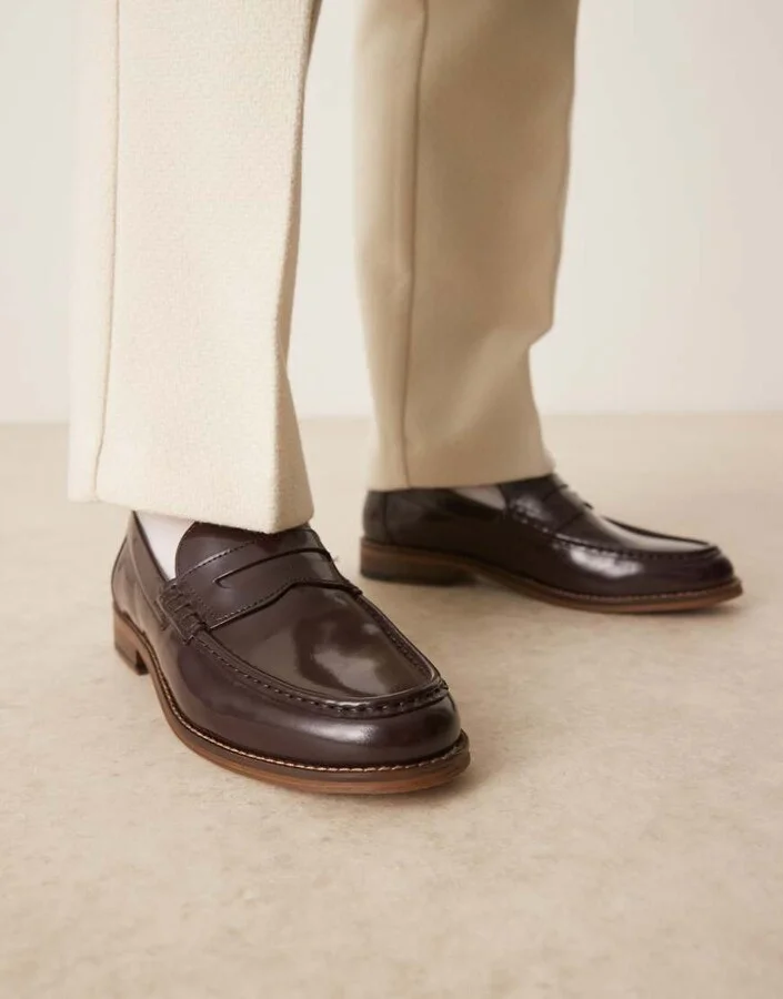 ASOS DESIGN penny loafers in burgundy leather