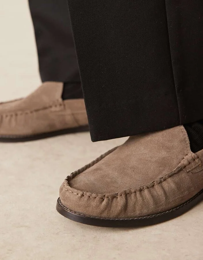 ASOS DESIGN penny loafers in stone suede with ruching - Image 2