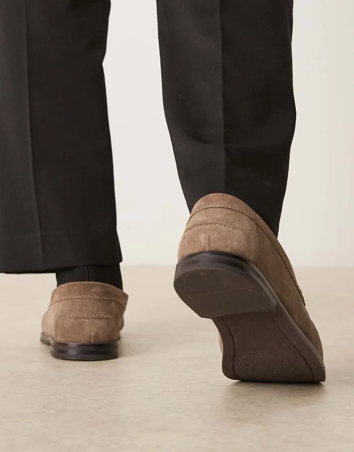 ASOS DESIGN penny loafers in stone suede with ruching - Image 3