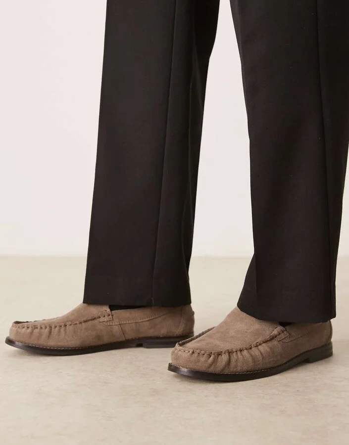 ASOS DESIGN penny loafers in stone suede with ruching - Image 4