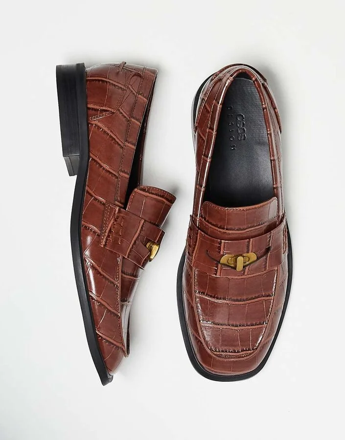 ASOS DESIGN penny loafers in tan faux croc - Image 2
