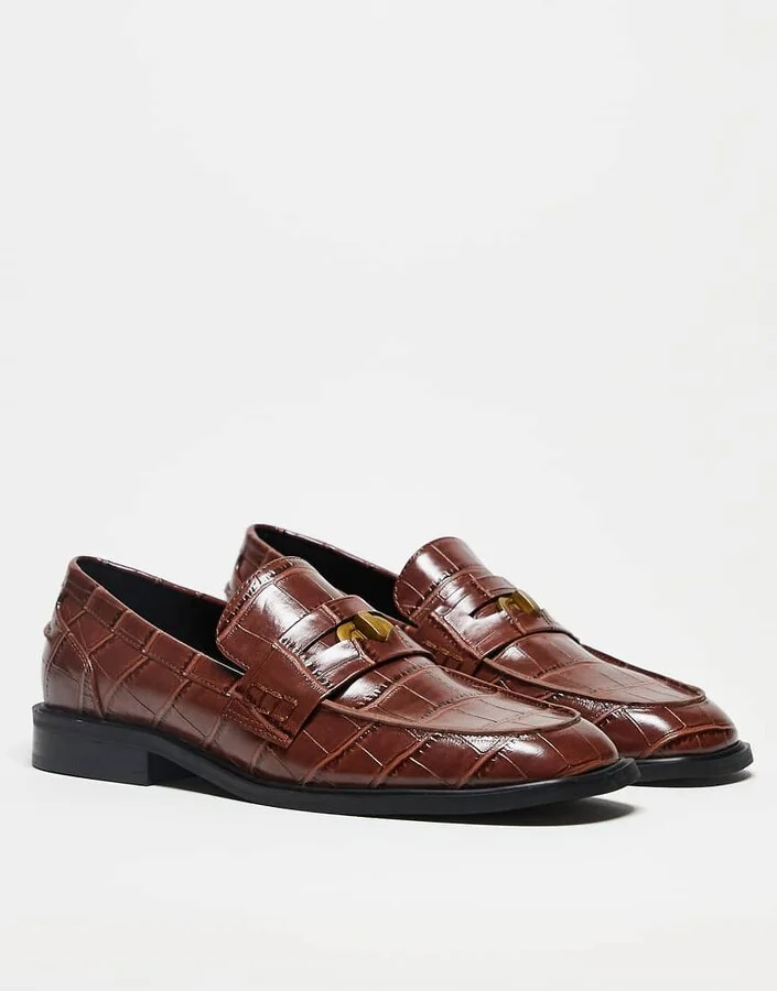 ASOS DESIGN penny loafers in tan faux croc - Image 3