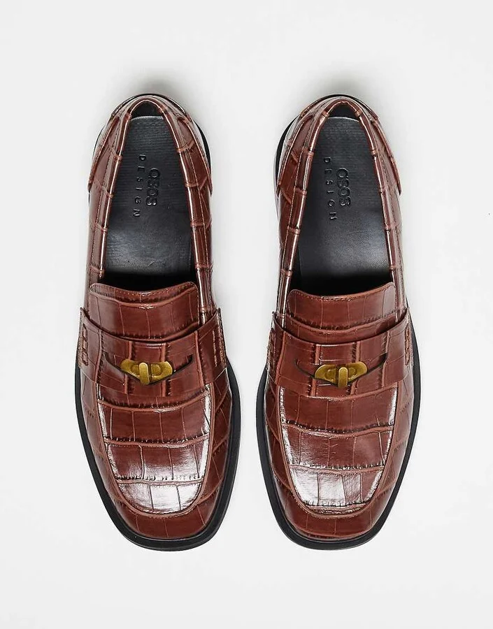 ASOS DESIGN penny loafers in tan faux croc - Image 4