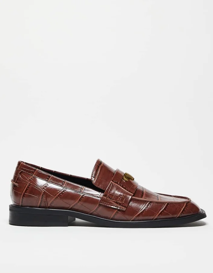 ASOS DESIGN penny loafers in tan faux croc