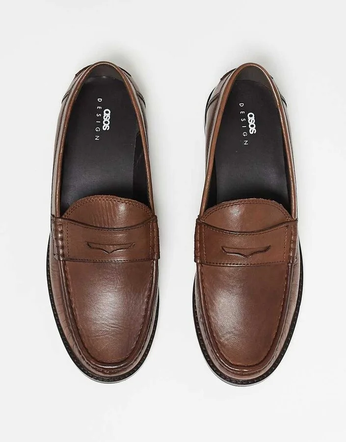 ASOS DESIGN penny loafers in tan leather
