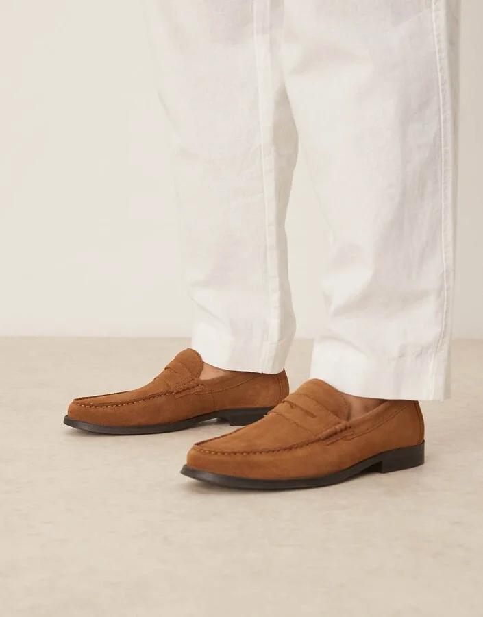 ASOS DESIGN penny loafers in tan suede