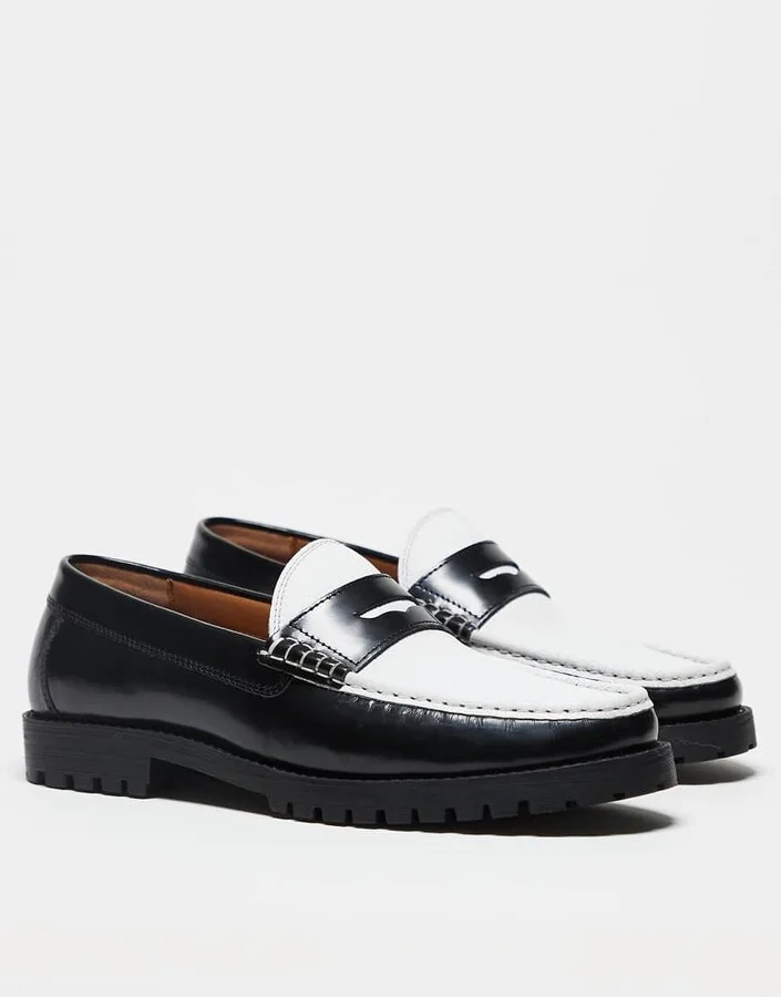 ASOS DESIGN penny loafers in textured black and white leather - Image 2