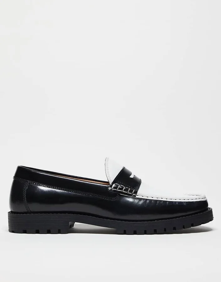ASOS DESIGN penny loafers in textured black and white leather - Image 3