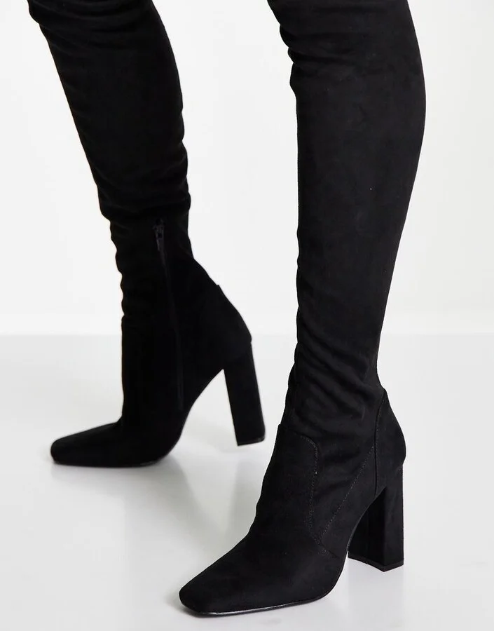 ASOS DESIGN Petite Kenni block-heeled over the knee boots in black - Image 2