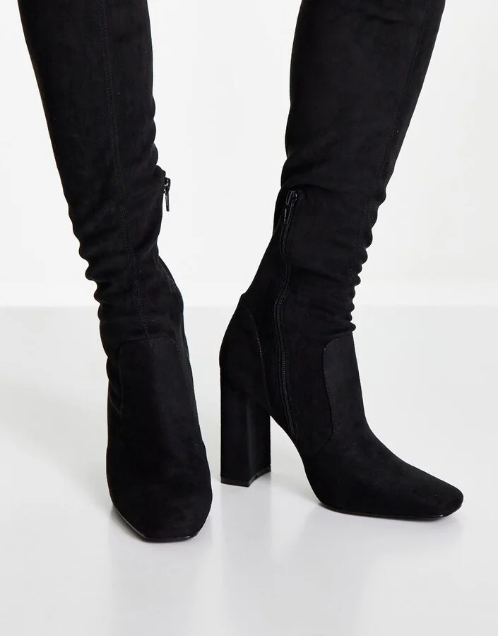 ASOS DESIGN Petite Kenni block-heeled over the knee boots in black - Image 3