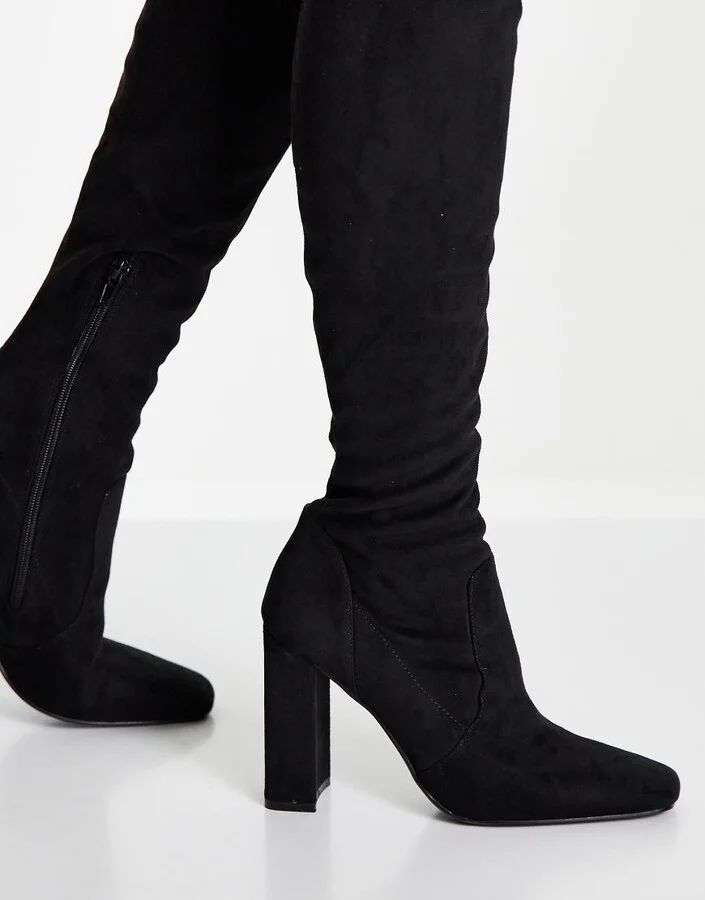 ASOS DESIGN Petite Kenni block-heeled over the knee boots in black - Image 4