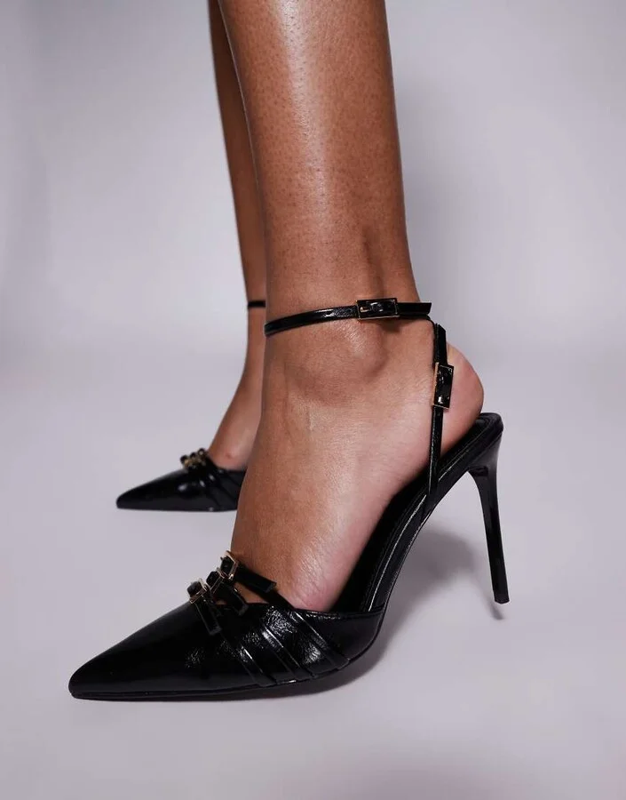 ASOS DESIGN Playdate buckle detail high heeled shoes in black - Image 3