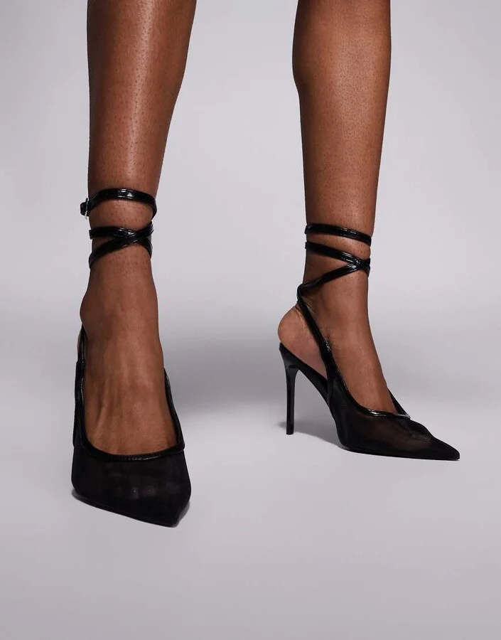 ASOS DESIGN Poetry mesh detail slingback high shoes in black - Image 3