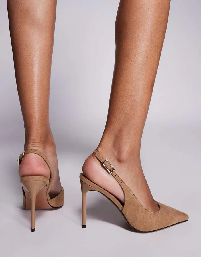 ASOS DESIGN Polar d'orsay slingback high heeled shoes in sand suedette - Image 3
