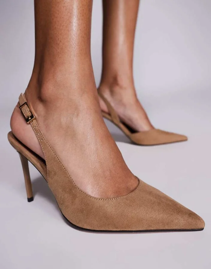 ASOS DESIGN Polar d'orsay slingback high heeled shoes in sand suedette - Image 4