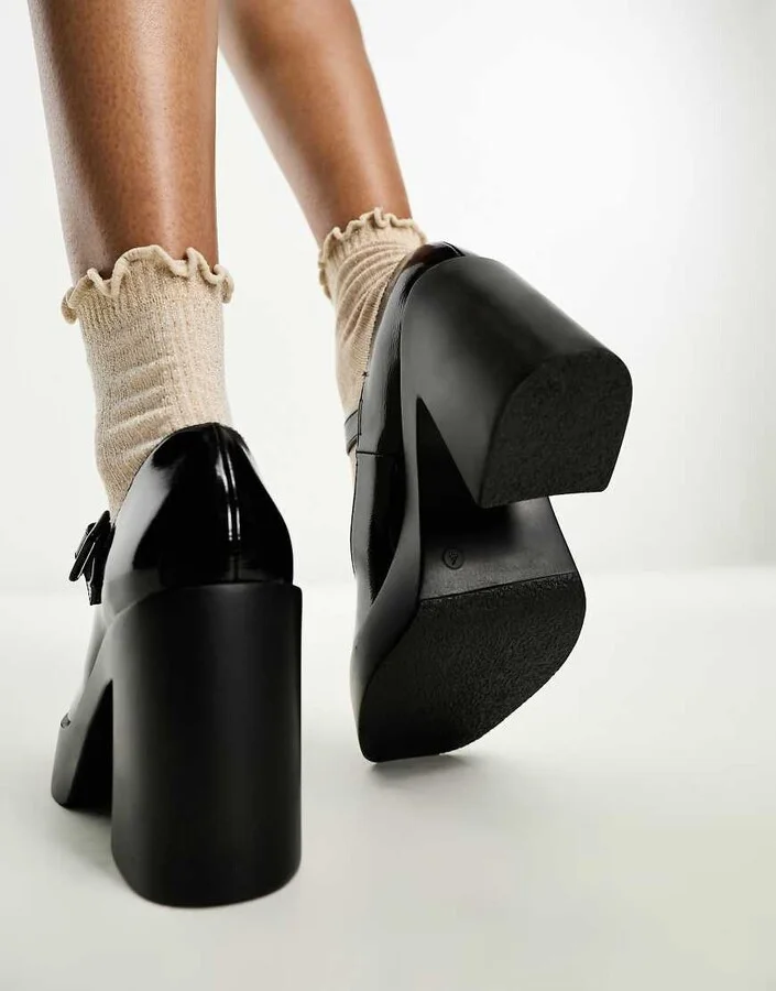 ASOS DESIGN Pound platform mary jane heeled shoes in black - Image 2
