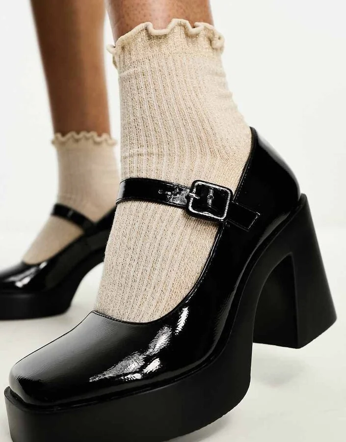 ASOS DESIGN Pound platform mary jane heeled shoes in black - Image 3