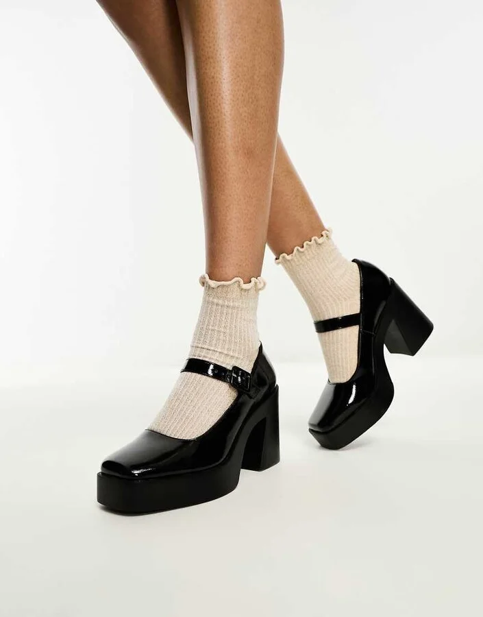 ASOS DESIGN Pound platform mary jane heeled shoes in black - Image 4