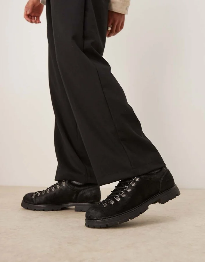 ASOS DESIGN Premium lace up hiker shoes in black cow hair - Image 3