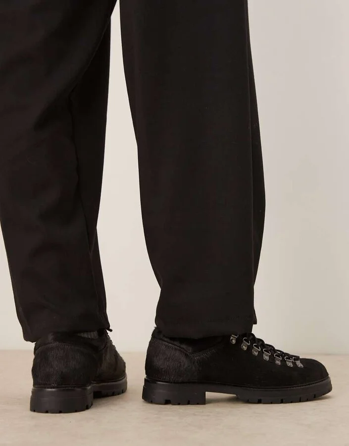 ASOS DESIGN Premium lace up hiker shoes in black cow hair - Image 4