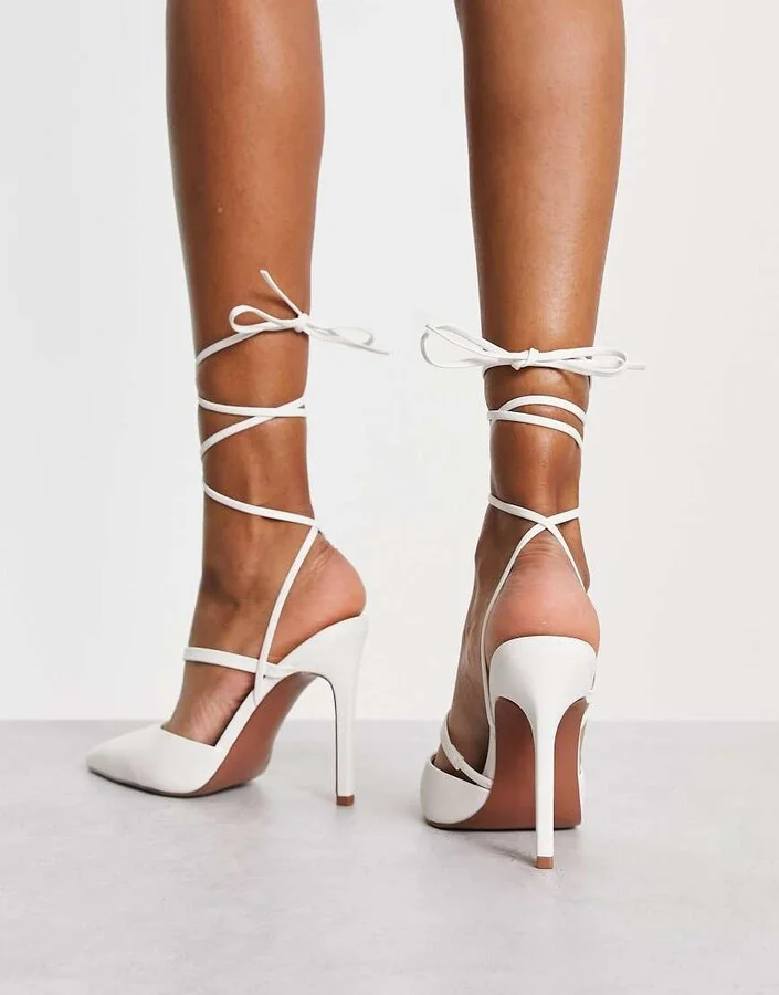 ASOS DESIGN Pride tie leg high heeled shoes in white - Image 2