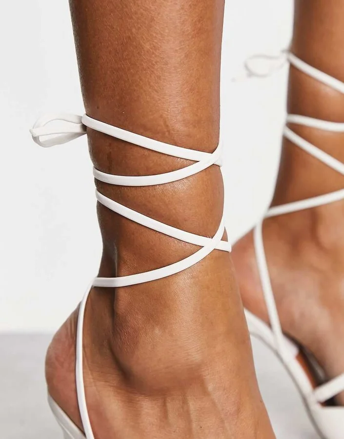 ASOS DESIGN Pride tie leg high heeled shoes in white - Image 3