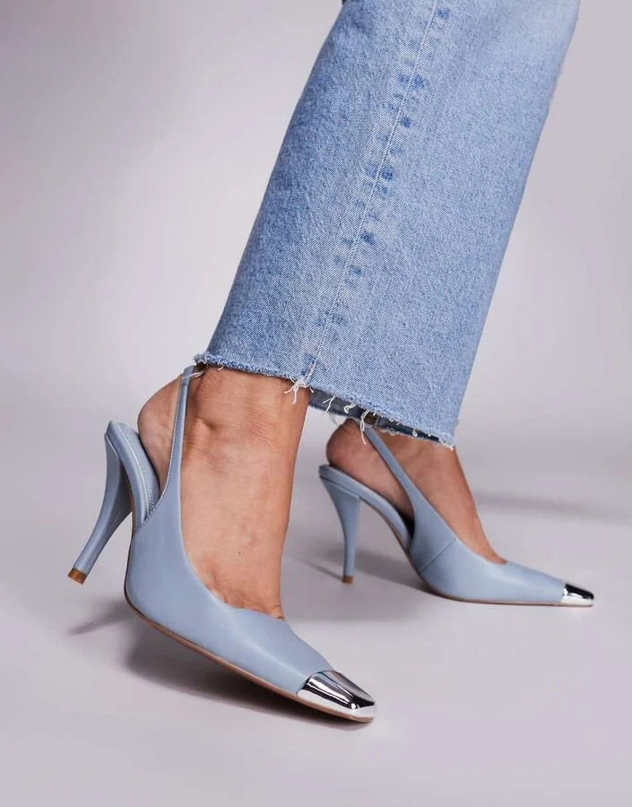 ASOS DESIGN Proud toe cap slingback heels in pale blue - Image 4