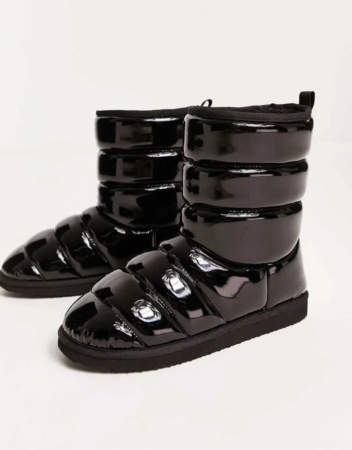 ASOS DESIGN puffer slipper boots in black gloss - Image 2